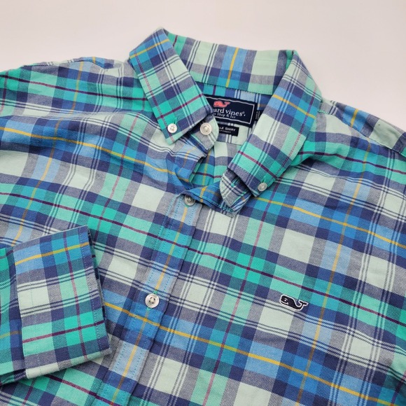 Vineyard Vines Other - Vineyard Vines Slim Fit Whale Shirt Mens Large Blue Green Plaid Button Down L